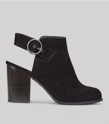 Wide Fit Black Suedette Sling Back Boots | New Look