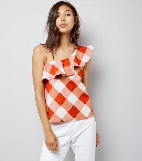 Blue Vanilla Red Check Frill Trim Top | New Look