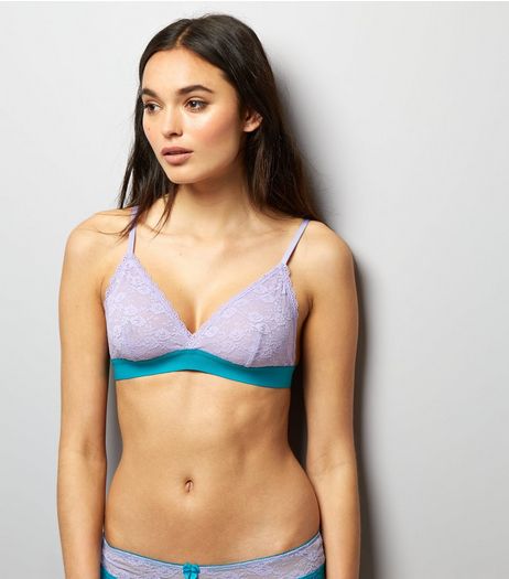 Lilac Contrast Strap Lace Bralet | New Look