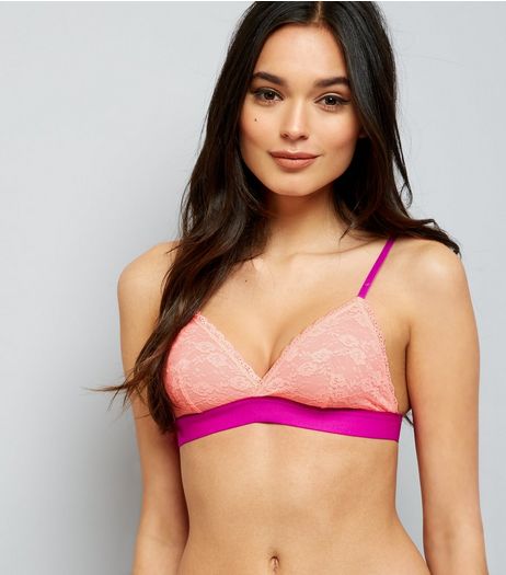 Coral Contrast Strap Lace Bralet | New Look