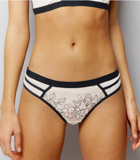 Cream Floral Embroidered Thong | New Look
