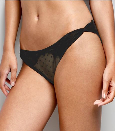 Black Spot Mesh Bow Side Brazilian Briefs | New Look
