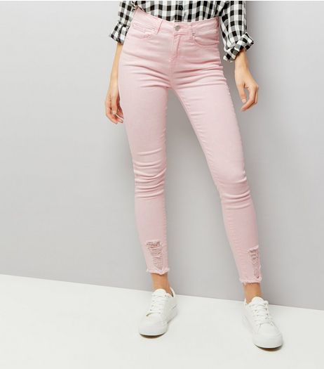 Mid Pink Ripped Skinny Jenna Jeans | New Look