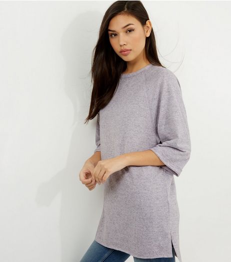 Lilac Seam Trim 3/4 Sleeve Oversized Top | New Look
