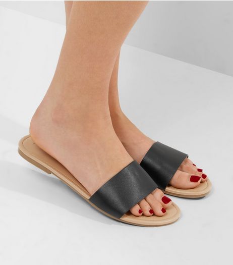 Black Slim Strap Mules | New Look