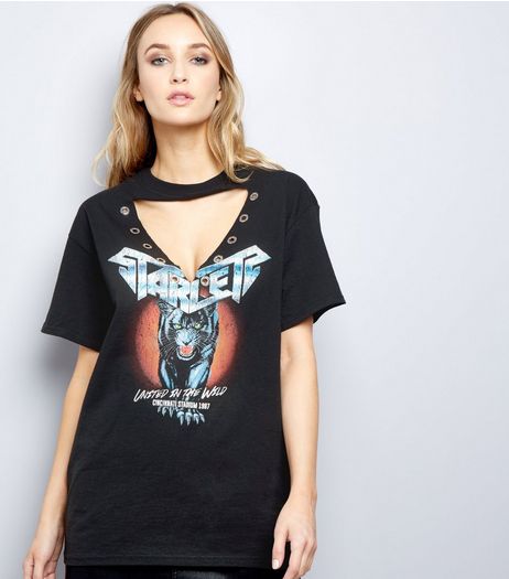Black Stud Ring V Neck Rock T-Shirt Dress | New Look