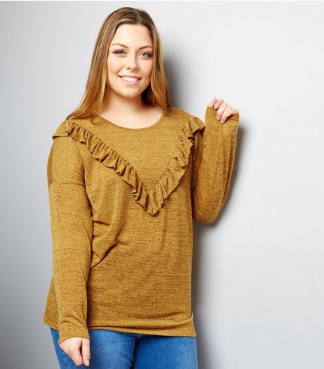 Curves Yellow Frill Trim Top | New Look