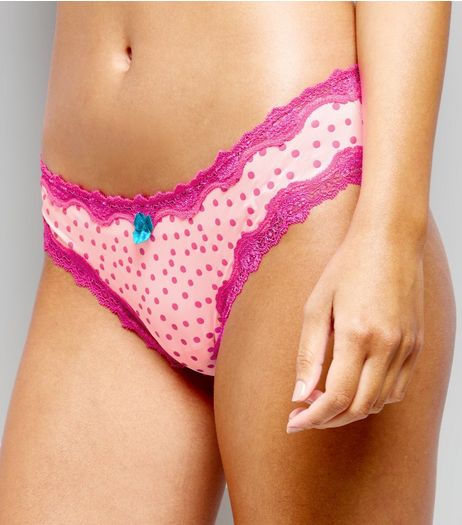 Pink Spot Print Lace Trim Brazilian Briefs | New Look