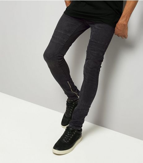 Black Zip Hem Super Skinny Stretch Jeans | New Look