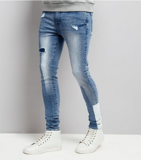 Pale Blue Patchwork Super Skinny Jeans | New Look