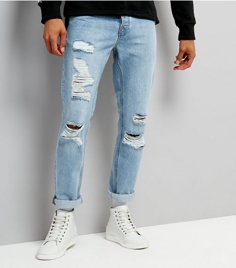 Pale Blue Light Wash Ripped Slim Leg Jeans | New Look