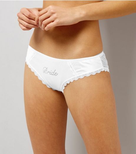Cream Bride Diamante Sateen Mesh Back Brazilian Briefs | New Look