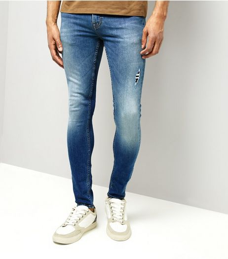 Bright Blue Ripped Super Skinny Stretch Jeans | New Look