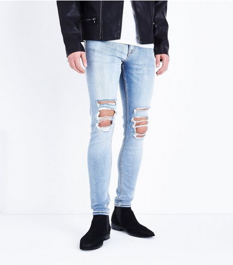 Pale Blue Light Wash Ripped Knee Super Skinny Jeans | New Look