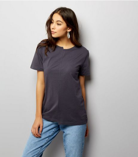 Dark Grey Short Sleeve Spliced T-Shirt | New Look