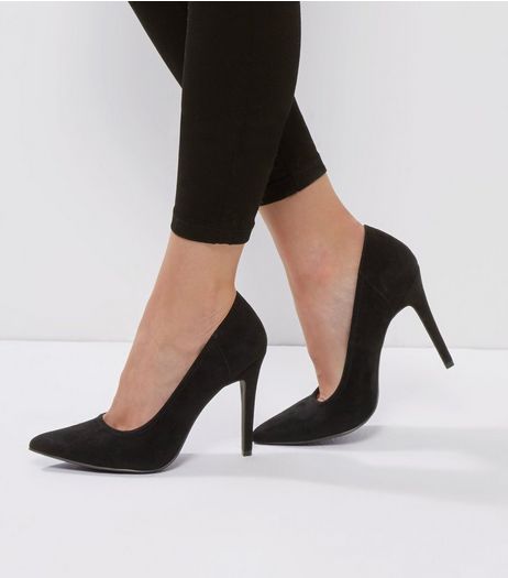 Black Suedette Pointed Court Shoes | New Look
