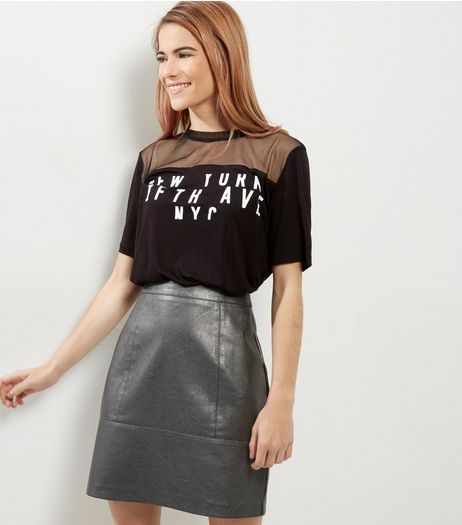 Pewter Metallic Leather-Look Mini Skirt | New Look