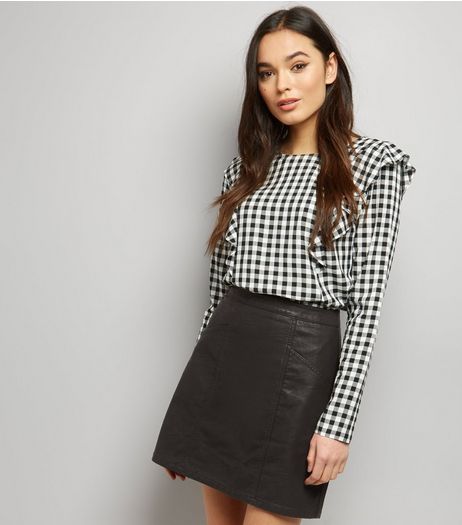 Black Leather-Look Seam Trim Mini Skirt | New Look