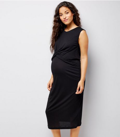 Maternity Black Cross Front Jersey Midi Dress | New Look