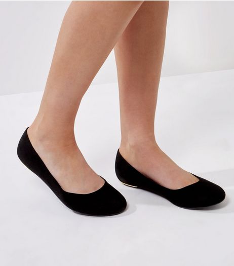 Extra Wide Fit Black Suedette Metal Trim Pumps | New Look