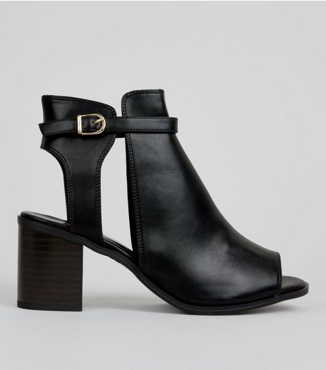 Teens Black Cut Out Peep Toe Heels | New Look