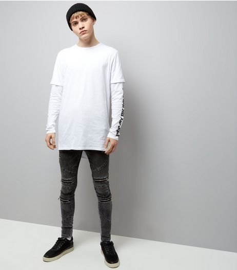 Black Washed Super Skinny Biker Jeans | New Look