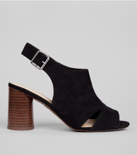 Wide Fit Black Cut Out Side Sling Back Heels | New Look