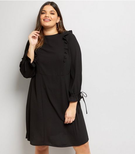 Curves Black Frill Trim Skater Dress | New Look
