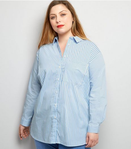 Curves Blue Contrast Stripe Shirt | New Look