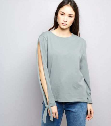 Green Split Tie Sleeve Top | New Look