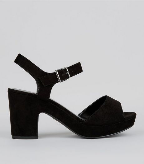 Wide Fit Black Ankle Strap Heels | New Look