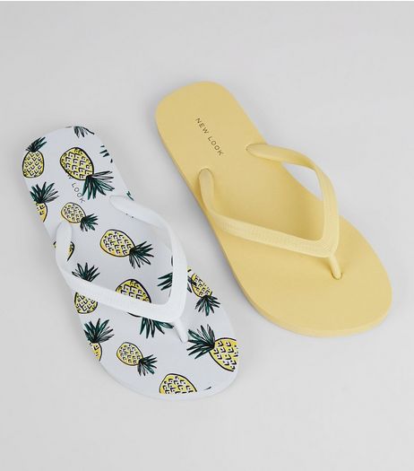 2 Pack Yellow Pineapple Print Flip Flops | New Look