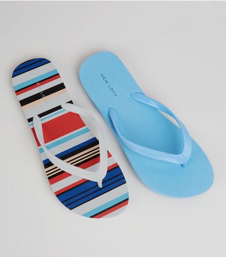 2 Pack Blue Stripe Flip Flops | New Look