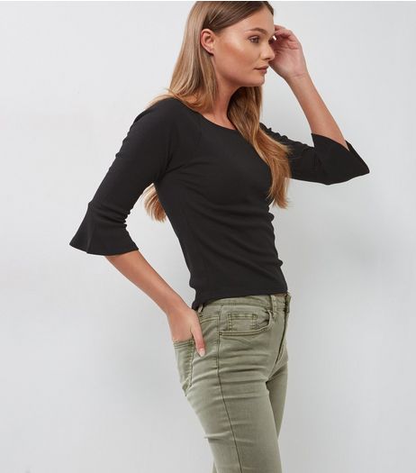 Black Bell Sleeve Slim Fit Top | New Look