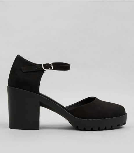 Teens Black Suedette Platform Chunky Heels | New Look