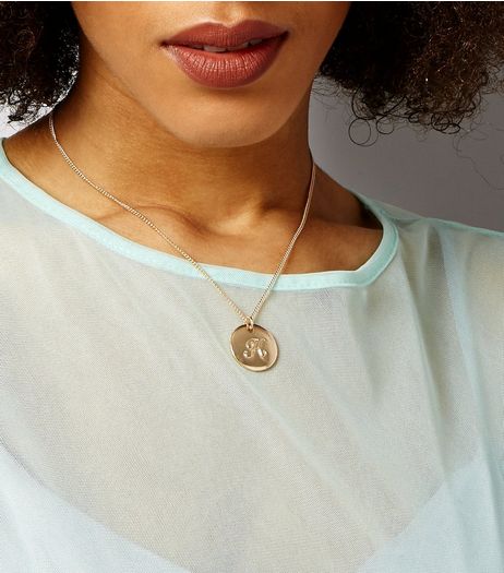 Gold Inital K Engraved Pendant | New Look