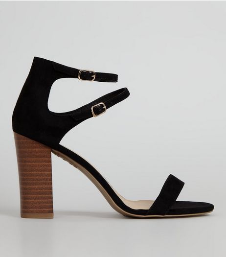 Black Double Ankle Strap Heeled Sandals | New Look