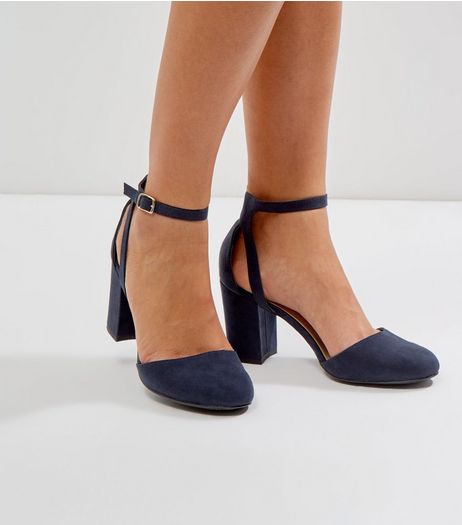 Wide Fit Navy Suedette Ankle Strap Heels | New Look