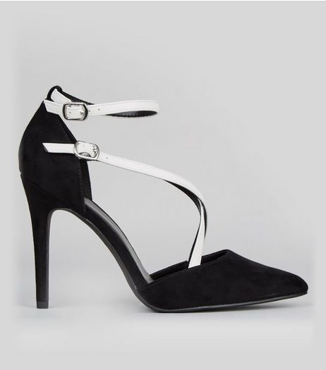 Wide Fit White Contrast Cross Strap Pointed Heels | New Look