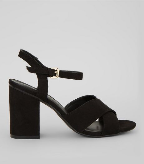 Black Cross Strap Heels | New Look