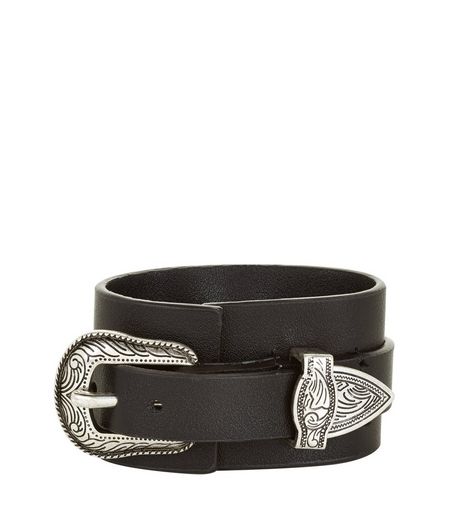 Black Western Buckle Cuff | New Look