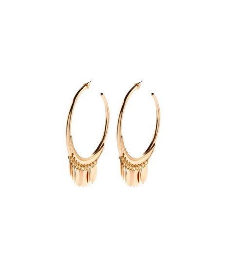 Gold Tassel Drop Hoop Earrings | New Look