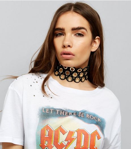 Black Crochet Eyelet Lace Choker | New Look
