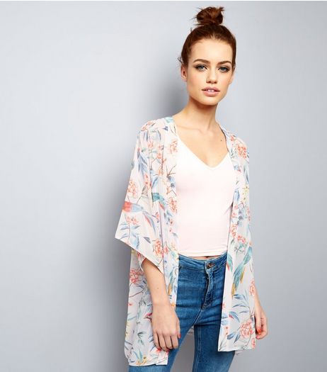 Petite Pink Floral Bird Print Kimono | New Look