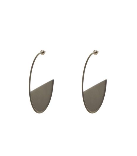 Black Half Plate Hoop Earrings | New Look