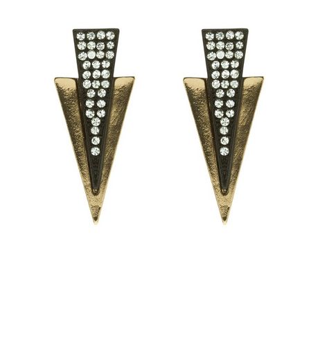 Black Crystal Triangle Stud Earrings | New Look