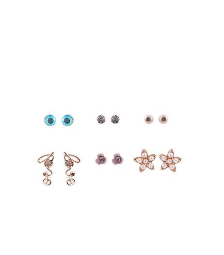 6 Pack Rose Gold Flower Stud Earrings | New Look