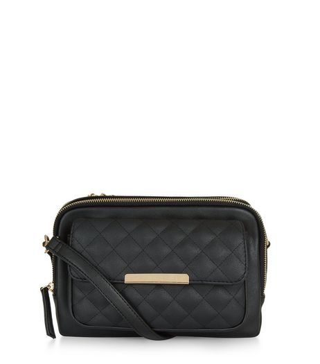 Black Quilted Camera Bag | New Look