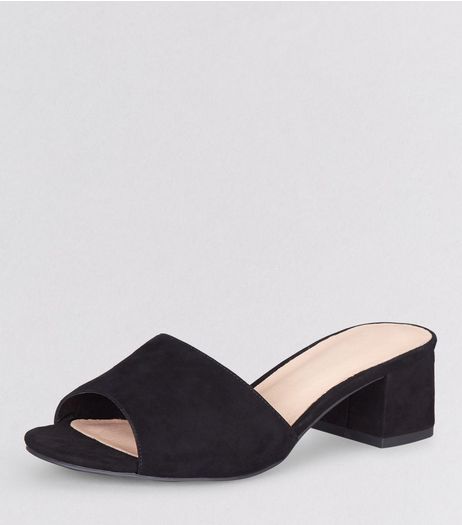 Wide Fit Black Comfort Suedette Block Heel Mules | New Look