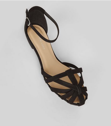 Wide Fit Black Suedette Caged Front Sandals | New Look